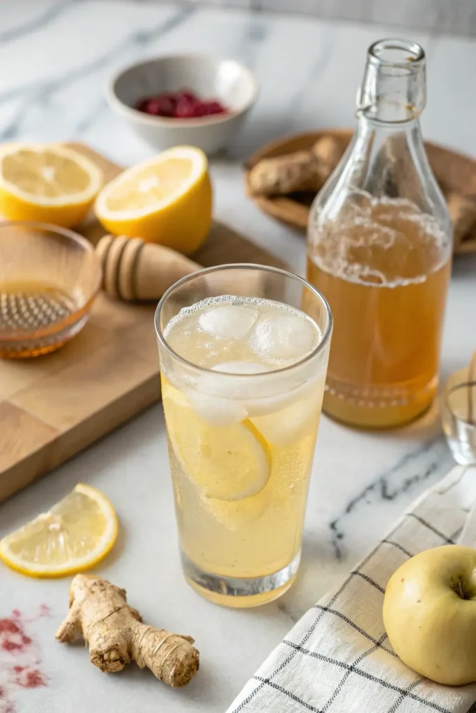 Finished Brazilian Mounjaro detox drink with lemon, ginger, and ACV