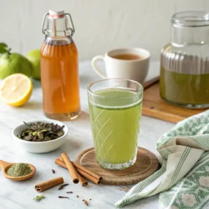 Natural Zepbound drink with green tea, lemon, ACV, cinnamon, and honey