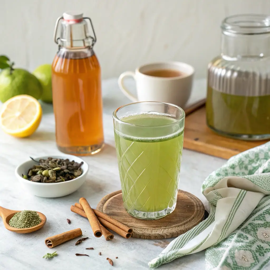 Natural Zepbound drink with green tea, lemon, ACV, cinnamon, and honey