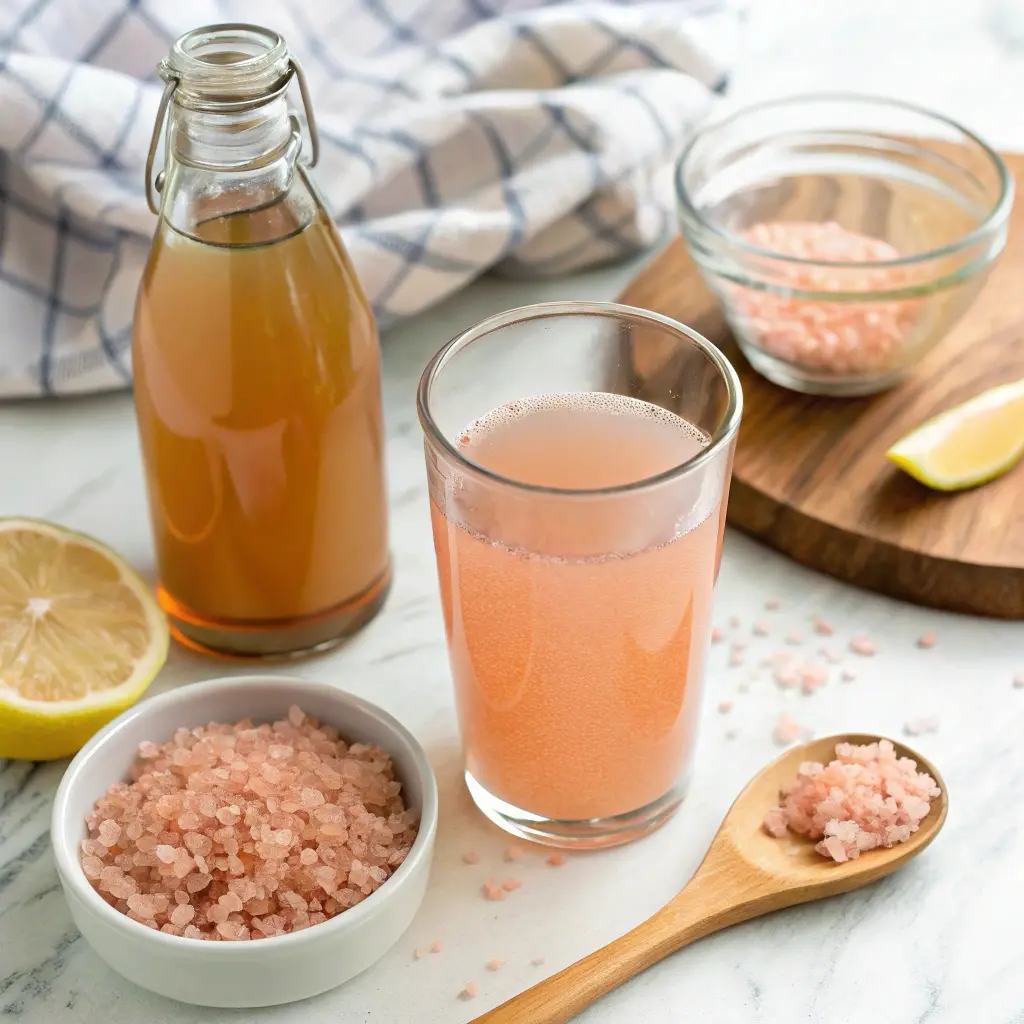pink salt weight loss Recipe drink on marble background