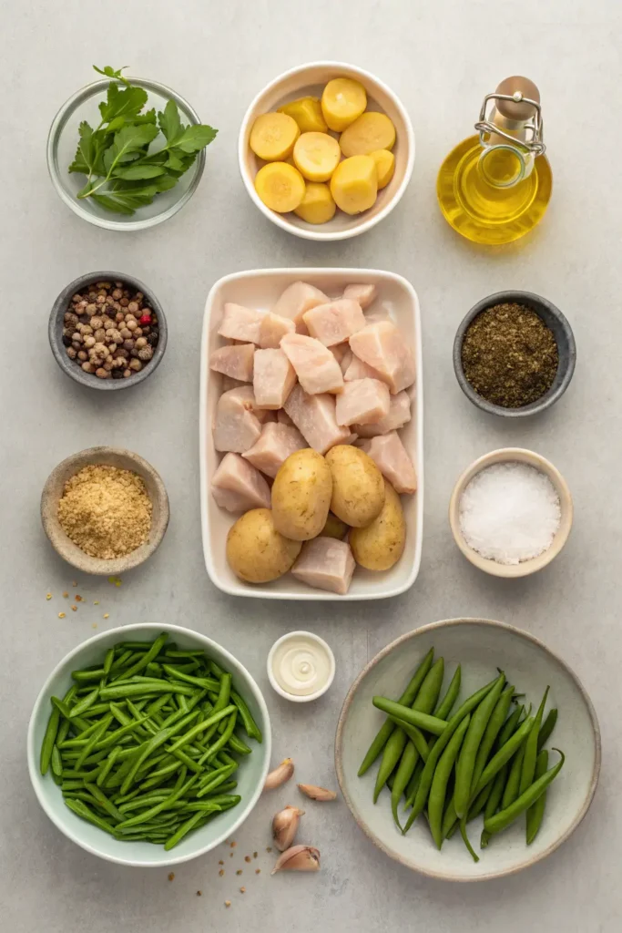 Ingredients for chicken potatoes and green beans recipe
