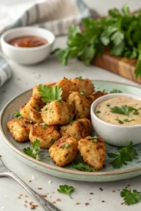 Grilled chicken bites ready to serve with sauce