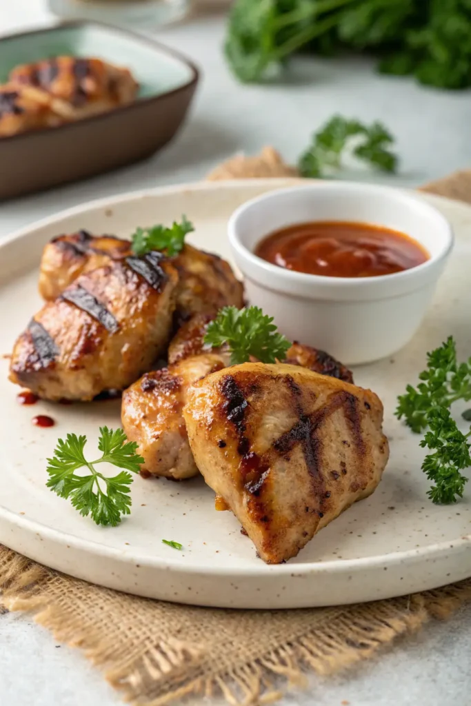 Rested grilled chicken bites ready to serve