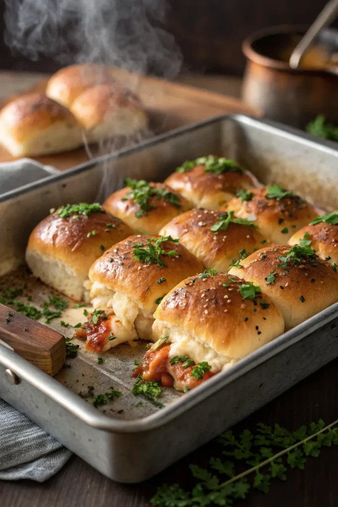 Golden baked chicken bacon ranch sliders in dish